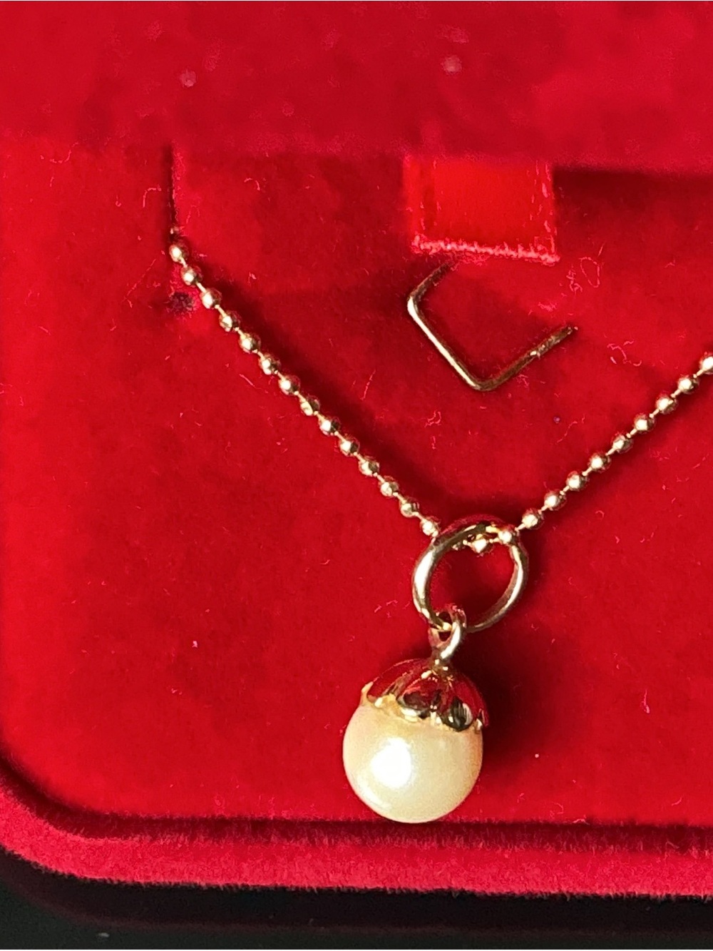 NWT 18K Solid Gold Peruvian Pearl Pendant & 20" Ball Chain Necklace Set
